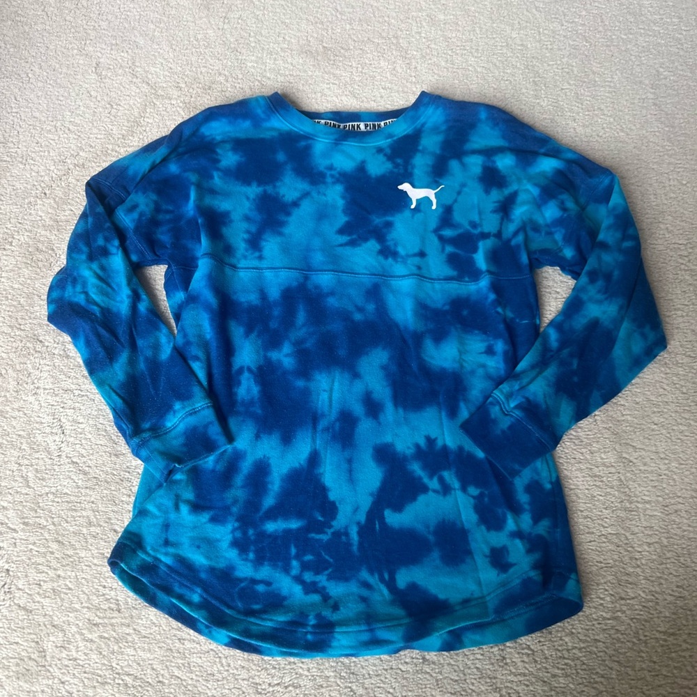 PINK Blue Tie-Dye Crewneck